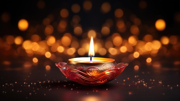 Felice festival Diwali con lampada a olio diya e mandala floreale di notte sullo sfondo sfocato del bokeh Festa tradizionale indiana delle luci colorata celebrazione AI generativa
