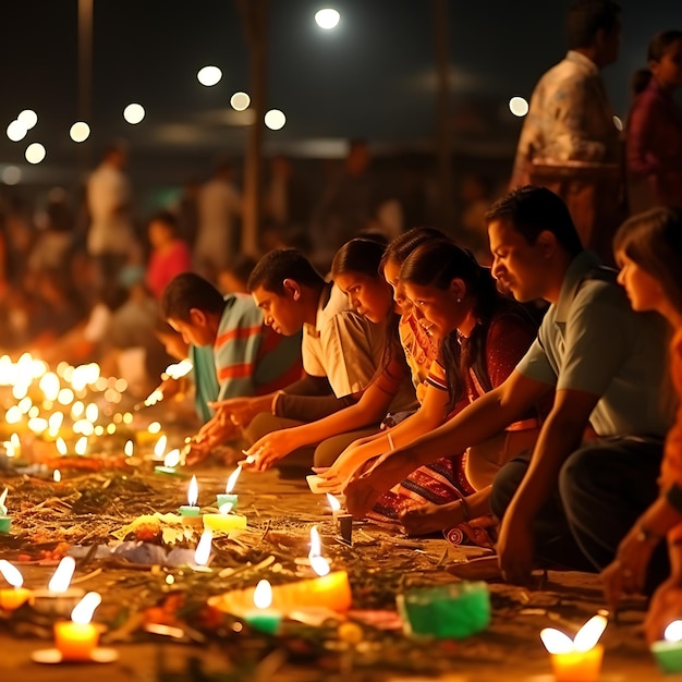 Felice festival femminile di Diwali che celebra Diwali con piena felicità femminile che celebra diyas