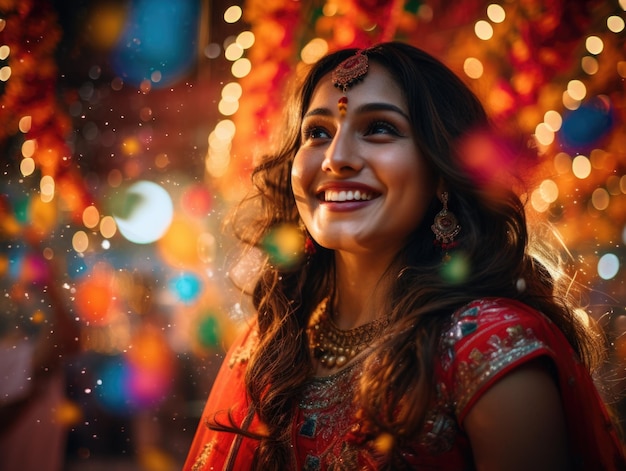 Felice festival Teej celebrazione femminile indiana colorata