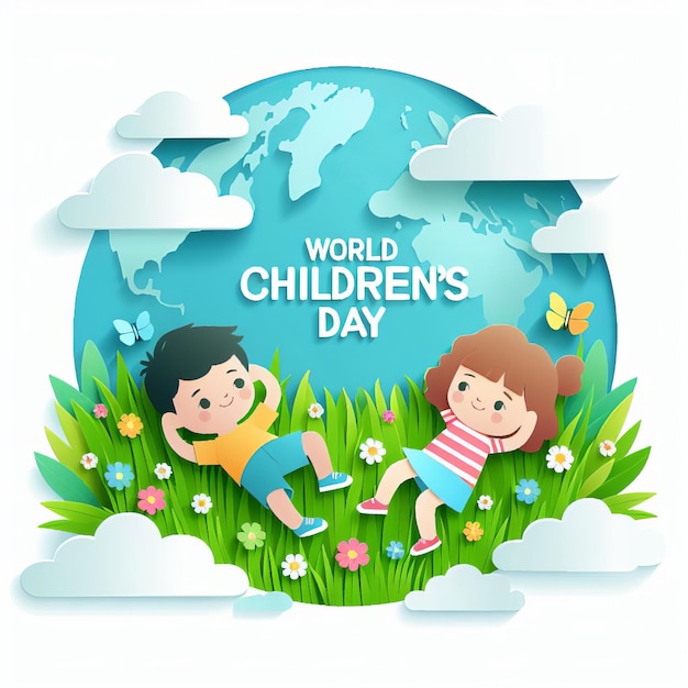 Felice Giornata Mondiale dei Bambini illustrazione di bambini piccoli in stile generativo Ai.