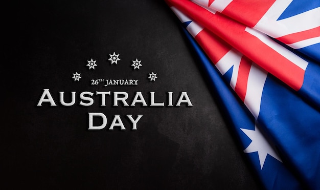 Felice giorno dell'Australia concetto. Bandiera australiana su sfondo di pietra scura. 26 gennaio.