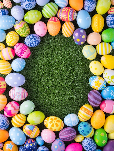 Felice giorno di Pasqua decorazione uova colorate forma sull'erba