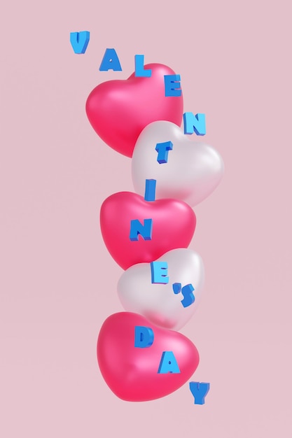 Felice giorno di san valentino biglietto di auguri banner a forma di cuore rendering 3D