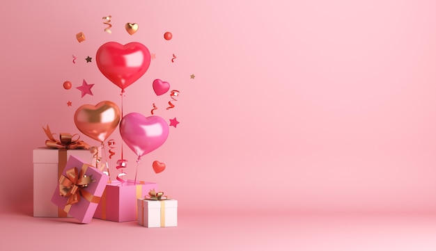 Felice giorno di San Valentino decorazione con confezione regalo palloncino a forma di cuore