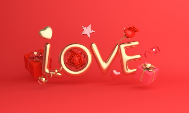 Felice giorno di San Valentino decorazione con scatola regalo a forma di cuore rosa fiore