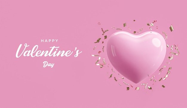 Felice giorno di San Valentino rosa decorazione cuore in romantico sfondo rosa banner 3d rendering