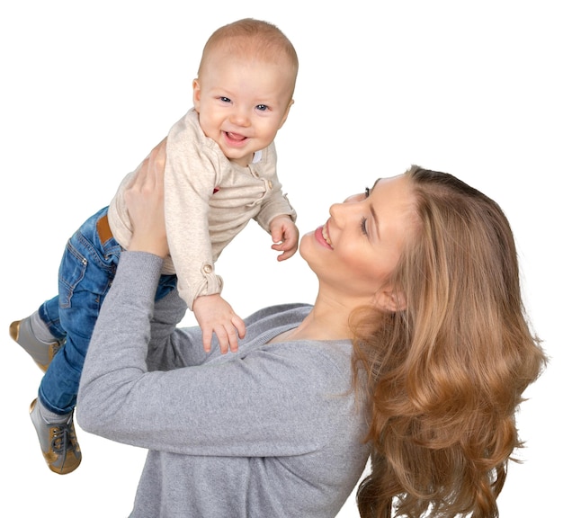 Felice giovane madre e suo figlio