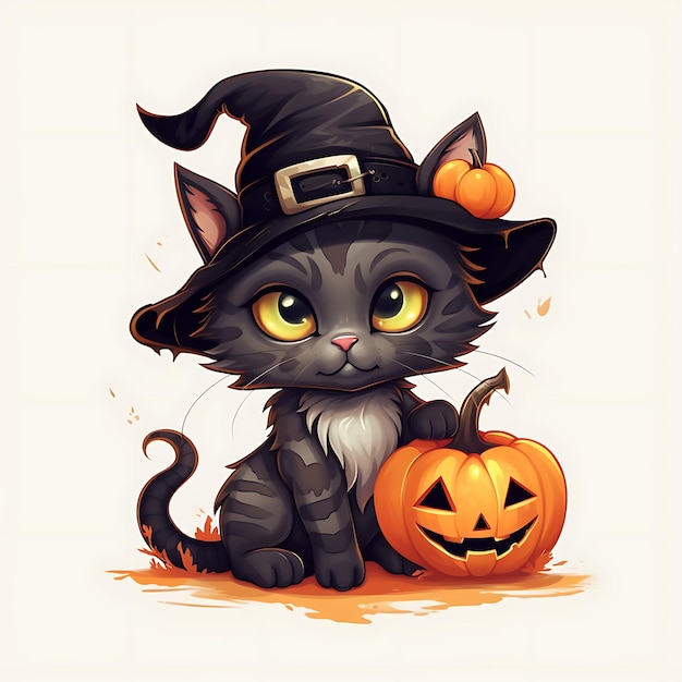 Felice Halloween simpatico cartone animato gatto zucca Halloween Clipart isolato semplice sfondo di Halloween