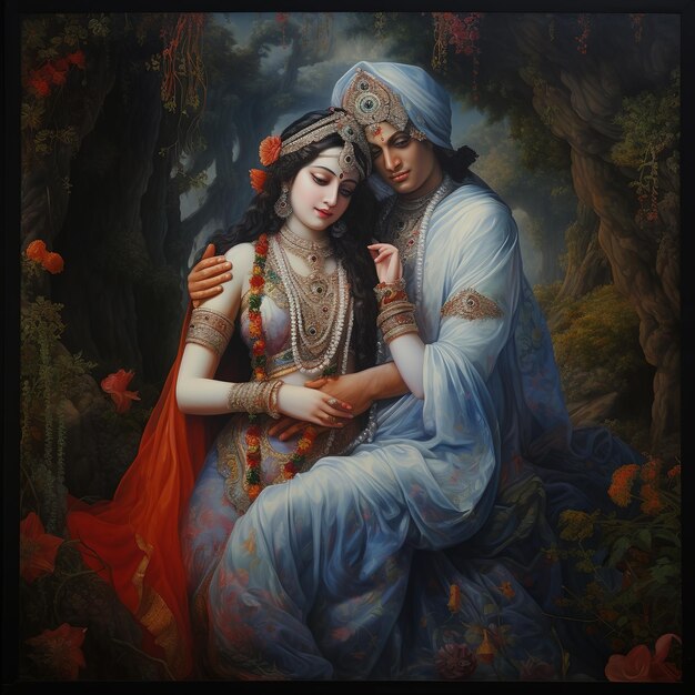 Felice janmashtami Lord Radha Krishna Poster digitale Generativo Ai