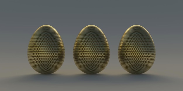 Felice Pasqua uova d'oro su sfondo grigio colore 3d'illustrazione