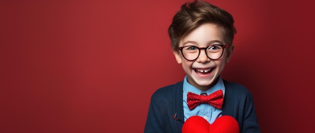 Felice ragazzino con i cuori rossi il giorno di San Valentino