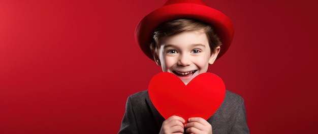 Felice ragazzino con i cuori rossi il giorno di San Valentino