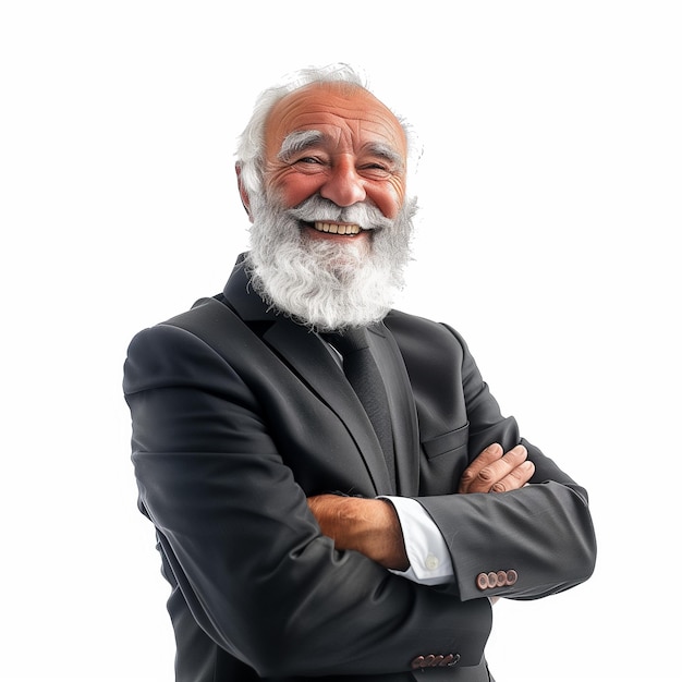 Felice ridendo vecchio uomo d'affari barbuto leader esecutivo sorridente senior confidente professionista