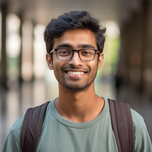 felice studente di master indiano con gli occhiali