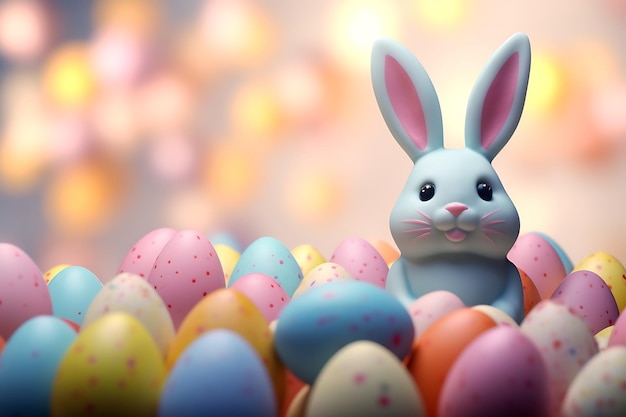 Felice uova di Pasqua con colori pastello e orecchie di coniglio biglietto di auguri