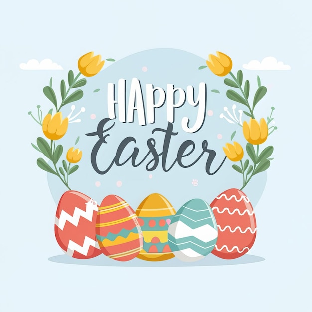 Felice uova di Pasqua e fiori