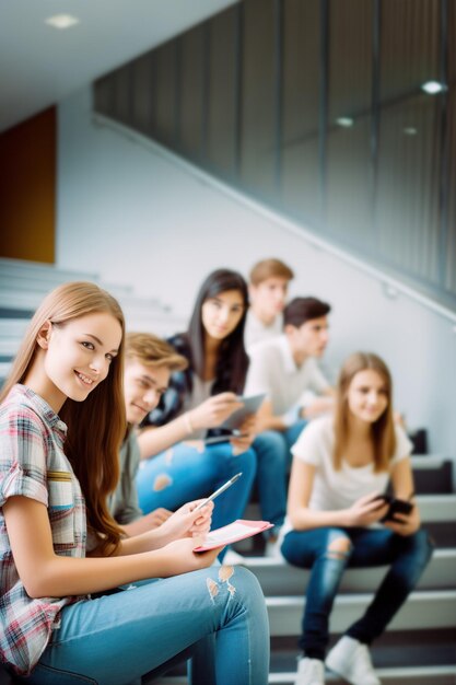 Felici giovani e studenti universitari a scuola