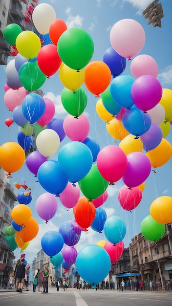 Felicità dei palloncini Una vivace fila di palloncini colorati