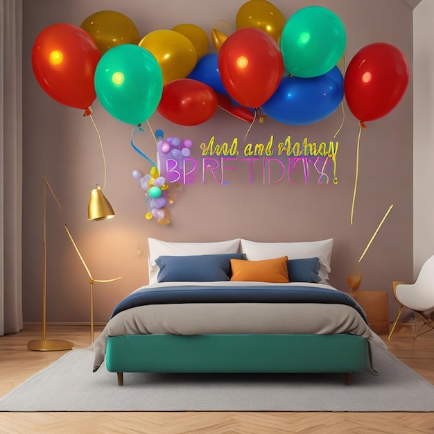 felicità di compleanno lettere con lettere dorate banner allegro e realistico con un gruppo di palloncini 3D