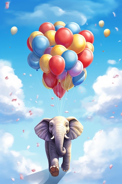 Felicità elefante con i palloncini