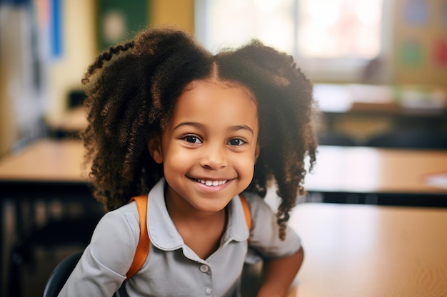 Felicità nell'imparare la ragazza afroamericana sorridente nella classe scolastica