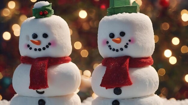 Feliciti pupazzi di neve marshmallow e decorazioni per le vacanze invernali di Natale