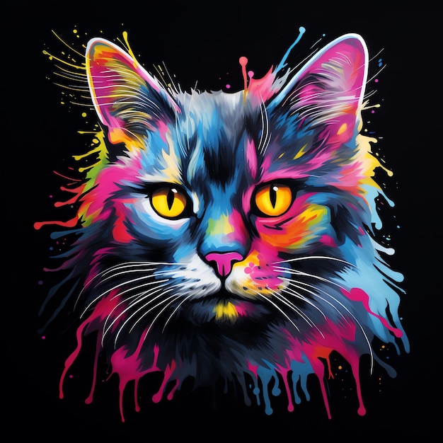 Felino vibrante Un ritratto colorato di un gatto