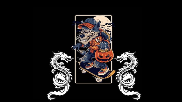 Felpa con cappuccio da skateboard illustrata 2023