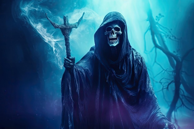 Felpa con cappuccio di Grim Reaper Spooky Halloween Scheletro IA generativa