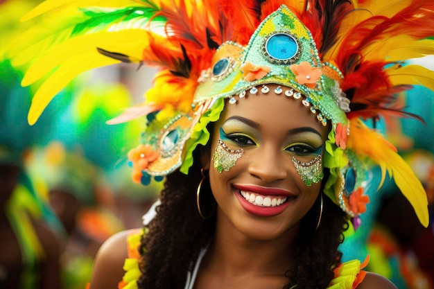 Femmina con abiti e costumi del carnevale di Barranquilla un colorato festival colombiano