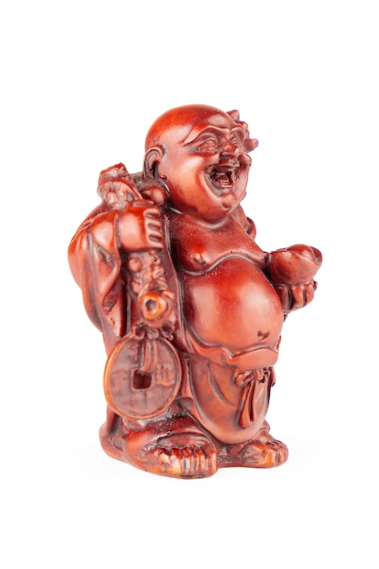 Feng Shui Budai Statuetta di Buddha, Pu-Tai o Happy Laughing Hotei per denaro e ricchezza su sfondo bianco