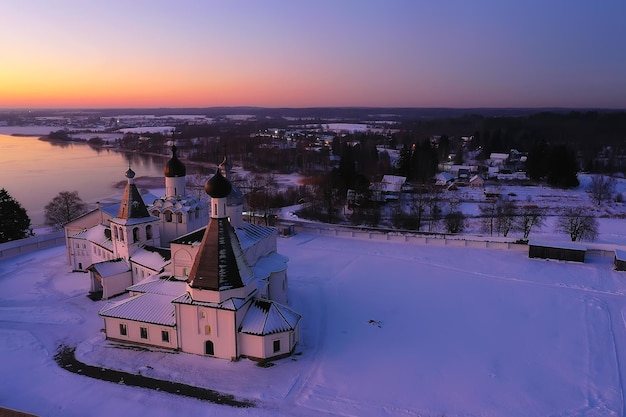 ferapontovo paesaggio del monastero invernale, vista dall'alto natale religione architettura sfondo