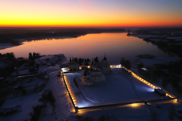 ferapontovo paesaggio del monastero invernale, vista dall'alto natale religione architettura sfondo