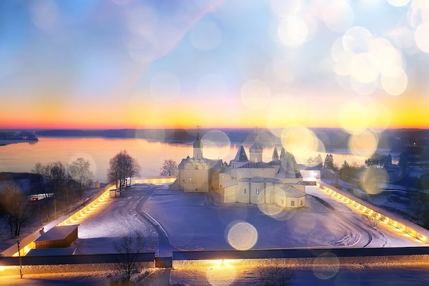 ferapontovo paesaggio del monastero invernale, vista dall'alto natale religione architettura sfondo