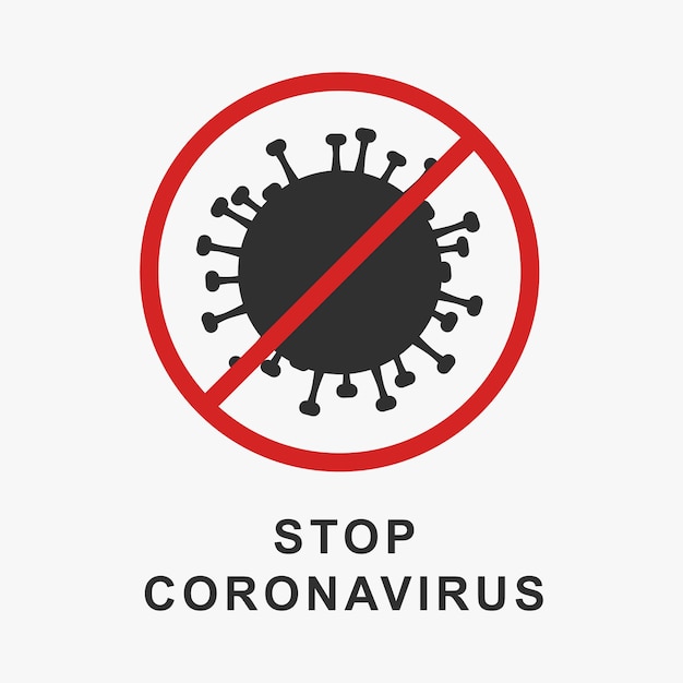 Ferma l'icona del coronavirus con il segnale di stop isolato su sfondo bianco. Vettore.