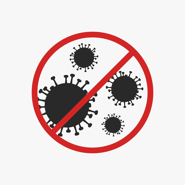 Ferma l'icona del coronavirus con il segnale di stop isolato su sfondo bianco. Vettore.