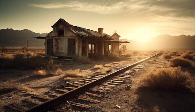 Ferrovia abbandonata vecchia rovina trasporto arrugginito generato da AI