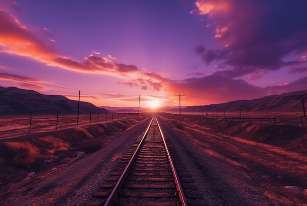 Ferrovia con bellissimo tramonto ai generativa