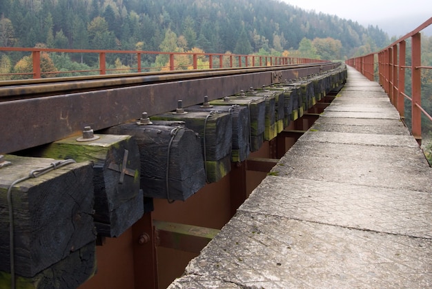 Ferrovia sul ponte sul fiume di montagna