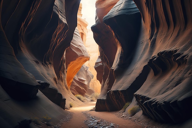 Fessura della curva del Grand Canyon all'interno della profonda gola sabbiosa IA generativa