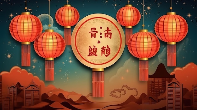 festa cinese delle luci Dolce festa cinese Lanterne rosse cinesi Grafica di sfondo