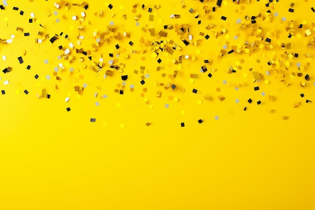 Festa con resti di confetti e palloncini colorati su giallo