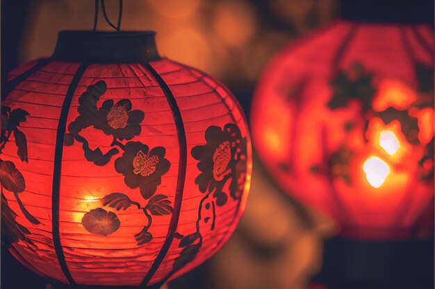 Festa del capodanno cinese della Lanterna Rossa in illustrazione 3D con sfondo a tema rosso