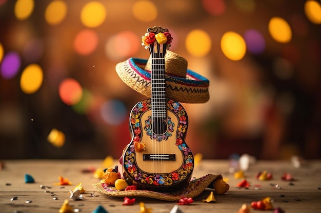 Festa del Cinco de Mayo con sombrero e maracas