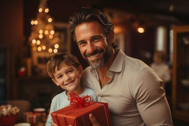 Festa del papà Un bambino felice regala a suo padre IA generativa