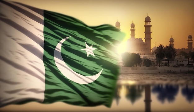 Festa dell'Indipendenza del Pakistan 14 agosto soldati che sventolano la bandiera del pakistan in tessuto del pakistan