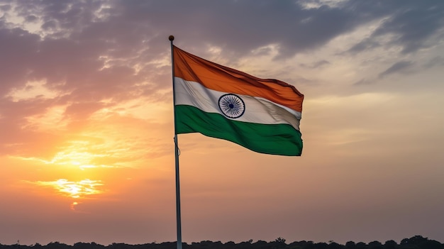 Festa dell'Indipendenza India Bandiera indiana sventolata cielo Generativo ai