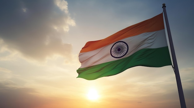 Festa dell'Indipendenza India Bandiera indiana sventolata cielo Generativo ai