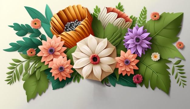 Festa della mamma con immagini realistiche di fiori colorati con foglie verdi
