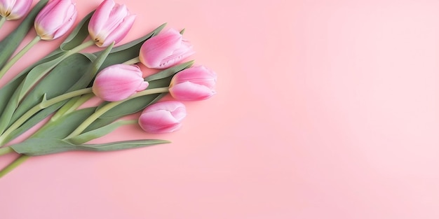 Festa della mamma San Valentino concetto di sfondo con fiori di tulipano rosa IA generativa